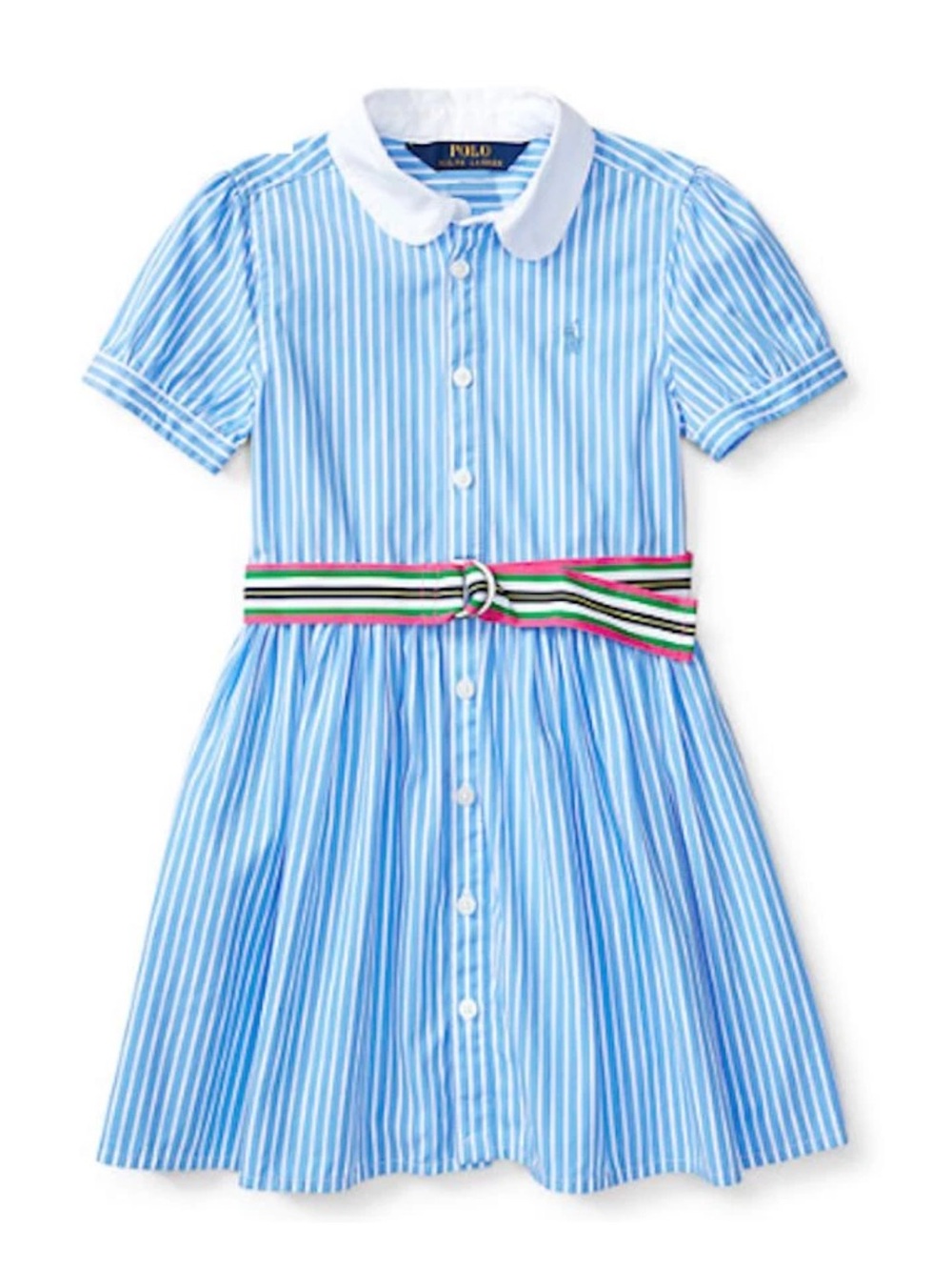 Girls Polo Ralph Lauren Blue Striped Shirt Dress Belted Size 10 Cotton
